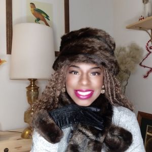 Black/Brown Faux Fur Hat, Wrap& Gloves